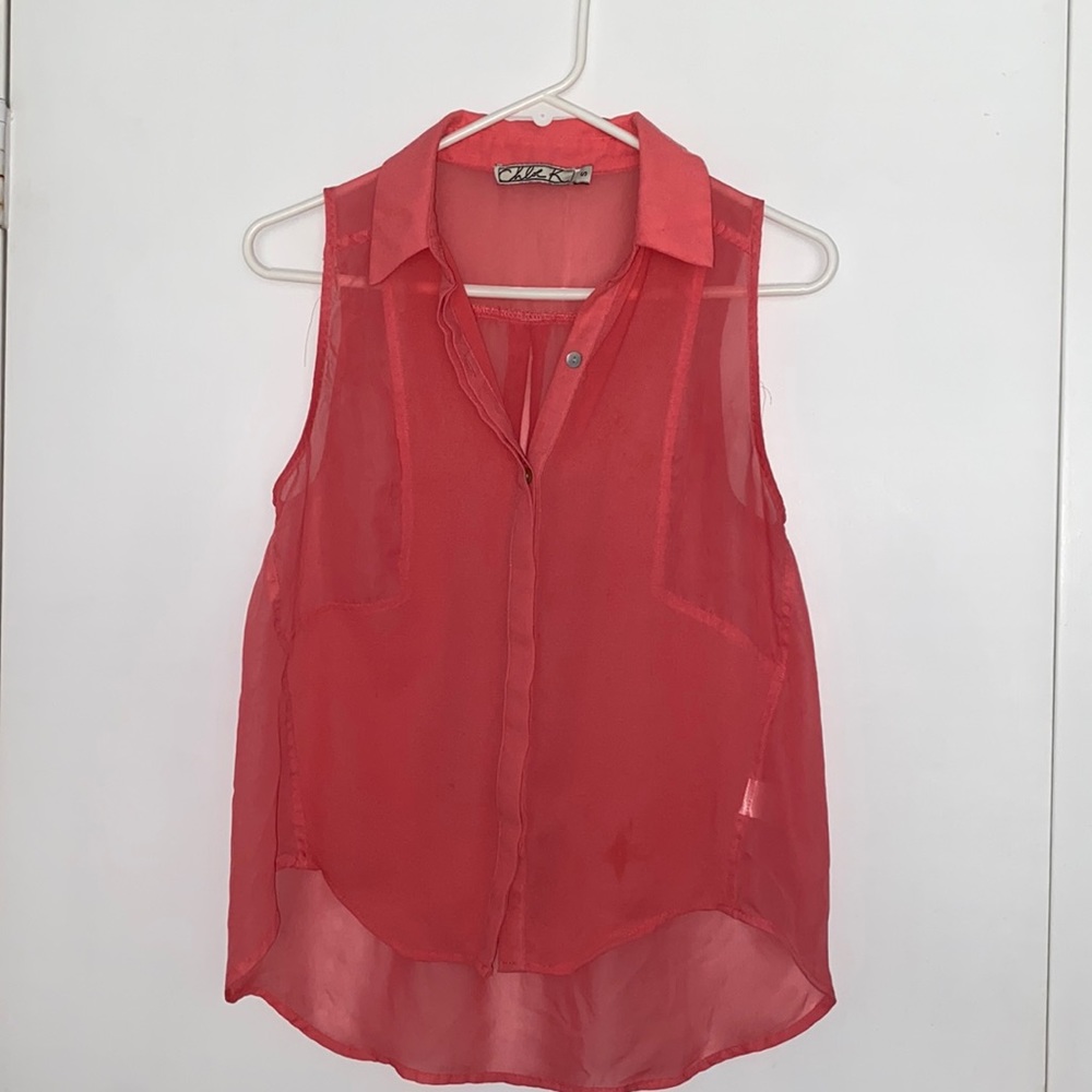 ChloeK chiffon coral button up blouse